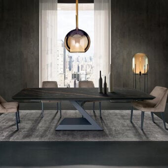 Exceptional Ivano Antonello Italia Zagor dining table with reddish-brown veined ceramic and matte black painted metal base