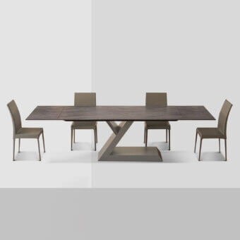 Distinguished Ivano Antonello Italia Zagor table with medium-toned brown ceramic and muted gray-brown painted metal base