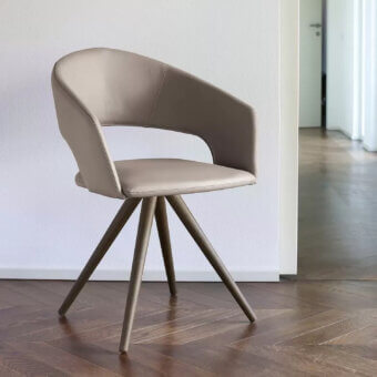 Superior Ivano Antonello Italia Arena armchair with taupe synthetic leather upholstery and satin lacquered solid wood legs