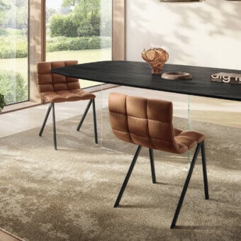 Exceptional Lago Mezz’aria chair with quilted brown leather seat and matte black metal frame crafted in Italy