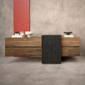 Avant-garde Riva 1920 Aparadox sideboard crafted in solid wood with satin finish and contrasting dark wood accents