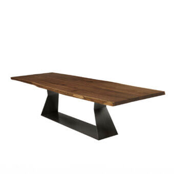 Exceptional Riva 1920 Bedrock Plank table built with monumental warm brown solid wood and a sculptural dark metal base with matte finish