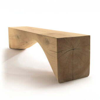 Exceptional Riva 1920 Curve bench crafted from scented Cedar of Lebanon displaying organic form and warm light brown tones