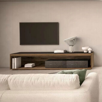 Superior Riva 1920 Dream TV stand crafted in solid wood with satin finish and integrated LED lighting