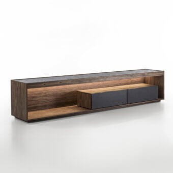 Captivating Riva 1920 Dream TV stand crafted in dark brown solid wood with satin finish and integrated lighting