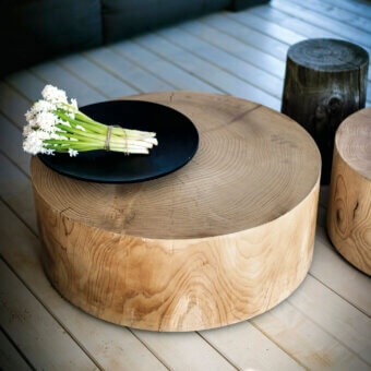 Luxury Riva 1920 Eco coffee table crafted in solid scented cedar with pronounced wood grain and a warm beige tone