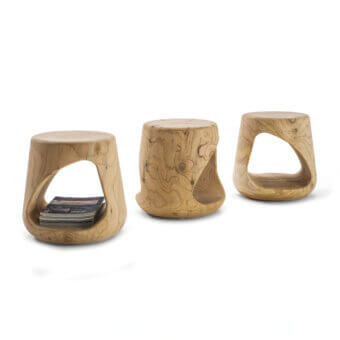 Superior Riva 1920 Geppo stool carved from scented Cedar of Lebanon with arched opening and light brown tones