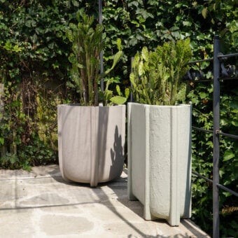 Superior Serralunga Cassero planter with pale green concrete-effect LLDPE and subtle vertical ridging