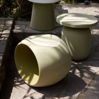 Exceptional Serralunga Cero stool molded from durable LLDPE with a unique suede-like finish in pale green