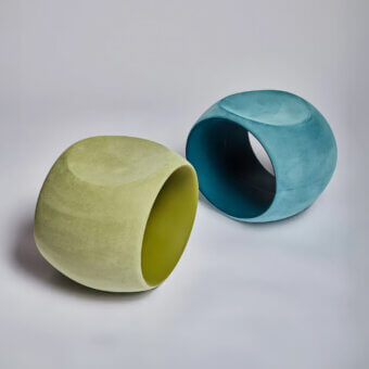Exceptional Serralunga Cero stool crafted with pale yellow-green and bright yellow LLDPE boasting a suede-like finish