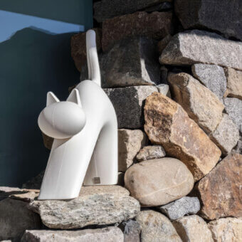 Exceptional Serralunga Gatt-One sculpture crafted in light gray LLDPE with a textured Moleskin surface presents a feline-inspired form