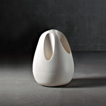Elegant Serralunga Plomb umbrella stand with ovoid form crafted in off-white recyclable LLDPE plastic and matte finish