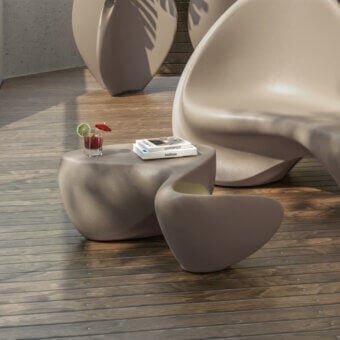 Distinguished Serralunga Ripple coffee table with organic form and muted taupe lacquered LLDPE construction