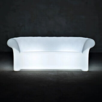 Exceptional Serralunga Sirchester sofa crafted in durable LLDPE with a smooth matte white finish and organically curved silhouette