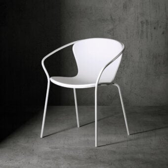 Superior Serralunga Solea chair molded from recyclable LLDPE plastic with a clean white finish and slender matte metal legs
