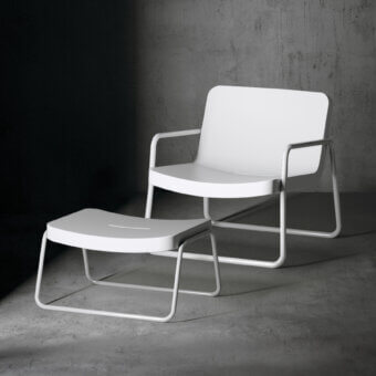 Exceptional Serralunga Timeout lounge chair with smooth matte finish crafted in durable recyclable light gray-white LLDPE
