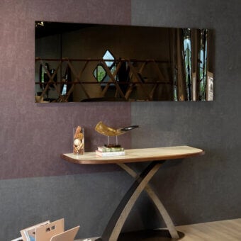 Superior Tonin Casa Anemos mirror with gently shaped reflective glass and dark bronze metal frame crafted in Italy