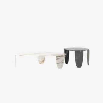 Exclusive Tonin Casa Arturo coffee table crafted in moulded glass with a Calacatta finish and satin light-colored metal base