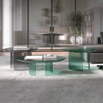 Exceptional Tonin Casa Atollo coffee table crafted in translucent green lacquered glass with hammered finish
