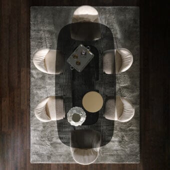 Distinctive Tonin Casa Millerighe table with a ribbed cast glass tabletop and glossy dark brown finish