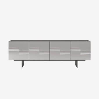 Distinctive Tonin Casa Saffira sideboard built with melted glass doors and matte dark gray wood frame