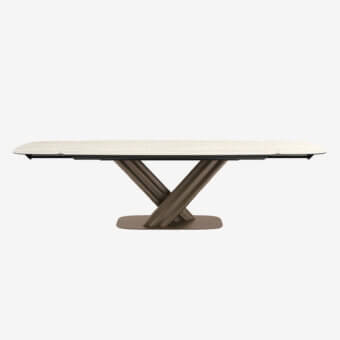 Elegant Tonin Casa Sipario Ext table with light beige ceramic and dark bronze metallic base in satin finish