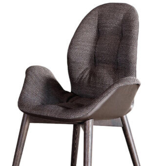 Elegant Tonin Casa Sorrento armchair upholstered in medium-gray textile with curved form and matte wooden frame