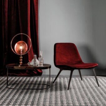 Distinguished Tonin Casa Sveva chair in rich red velvet with dark smooth metal legs offers ergonomic comfort
