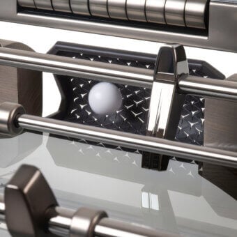 Exceptional Giorgetti Nereo Maserati Edition foosball table in silver, grey, black with solid ash wood and smoked glass