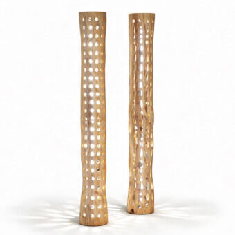 Distinguished Riva 1920 Cesare Morse floor lamp with natural brown solid fragrant Cedar of Lebanon smooth finish
