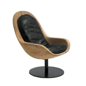 Premium Riva 1920 Creus lounge chair from cedar of Lebanon, light tone, grey leather‑like cushion, matte black pedestal