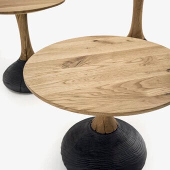Distinguished Riva 1920 Decant side table crafted in solid wood staves with striking Vulcano Cedar and satin finish