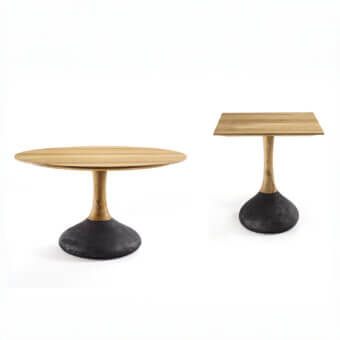 Elegant Riva 1920 Decant side table crafted in warm wood and scorched Vulcano Cedar with a rounded tabletop