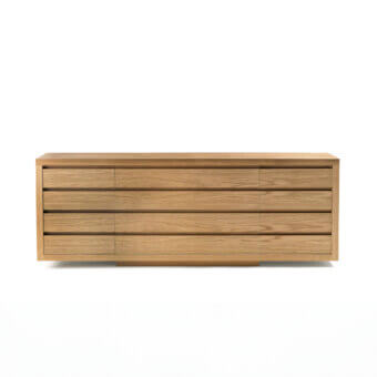 Refined Riva 1920 Kyoto sideboard crafted in solid wood and blockboard with a warm medium-toned brown finish and elevated plinth