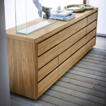 Distinguished Riva 1920 Kyoto sideboard crafted in light brown solid wood and blockboard with a satin finish