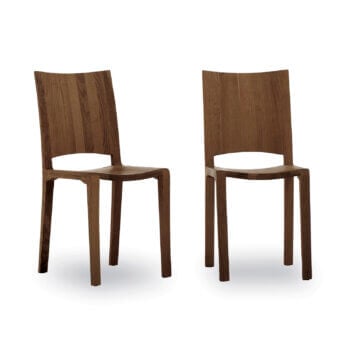 Elegant Riva 1920 chair with solid wood frame, medium brown matte satin finish, tall backrest, contoured seat, square‑profile legs