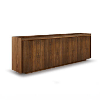 Distinguished Riva 1920 Revo sideboard crafted in warm brown solid wood with innovative “Fresart” vertical grain finish