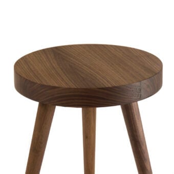Luxury Riva 1920’s Susy side table in medium‑to‑dark brown solid wood, satin‑matte finish, three tapered legs