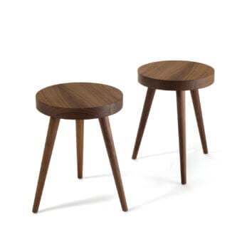 Elegant Riva 1920’s Susy side table with deep brown grain satin‑matte finish and curved tabletop supported by tapered legs