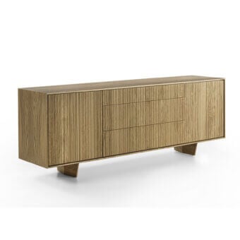 Elegant Riva 1920 Vela sideboard crafted in light brown solid wood and blockboard with vertical milling