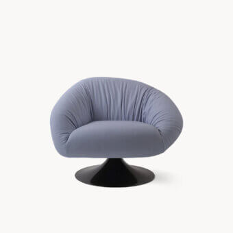 Premium Visionnaire Bloomington lounge chair with periwinkle upholstered seat black polished pedestal base mirror‑like finish