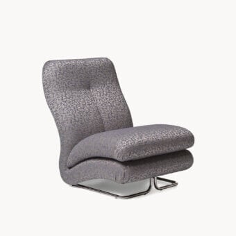 Luxurious Visionnaire Cigno lounge chair with muted grey‑violet upholstered seat and backrest and dark silver chromed tubular metal base