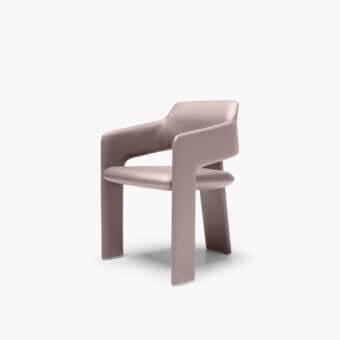 Elegant Rochester Armchair with muted mauve leather‑like fabric, smooth finish, envelope‑shaped bucket seat, wide flat legs