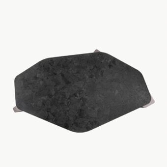 Premium Visionnaire Titan Table with irregular polygonal marble top in subdued charcoal matte finish and light‑greige metal legs
