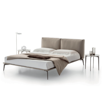 Premium Alivar Papillon Bed soft taupe-grey leather headboard painted dark‑matte aluminum legs