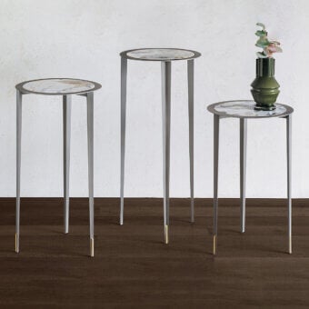 Luxury Brio Keramik Console by Cattelan Italia trio table with white-grey marble top and matte metal legs accented with gold‑toned feet