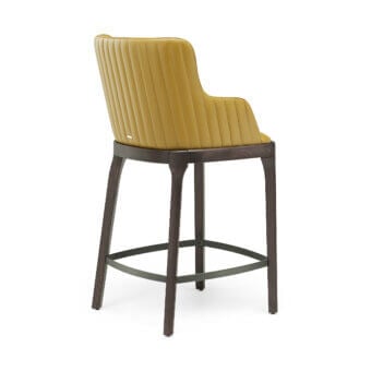 Elegant Cattelan Italia Magda Barré stool with mustard‑yellow synthetic leather upholstery and tapered wood legs in espresso grain and charcoal footrest