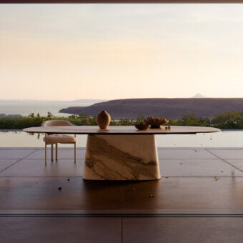 Architectural Cattelan Italia Napoleon Keramik outdoor table with light beige ceramic top and matte satin stone-like base