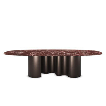 Elegant Cattelan Italia Papel Marble Table with marble top veined white light grey, finish, dark bronze‑toned matte base