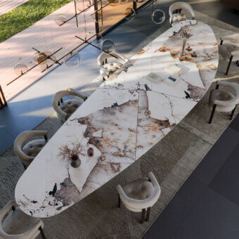 Premium Cattelan Italia Senator Keramik Magnum table with white marble‑effect ceramic top veined grey ochre black and glossy finish